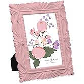 Isaac Jacobs 4x6 Pink Wave Textured Hand-Crafted Resin Picture Frame with Easel & Hook for Tabletop & Wall Display, Decorative Swirl Design Home Décor, Photo Gallery, Art, More (4x6, Pink)