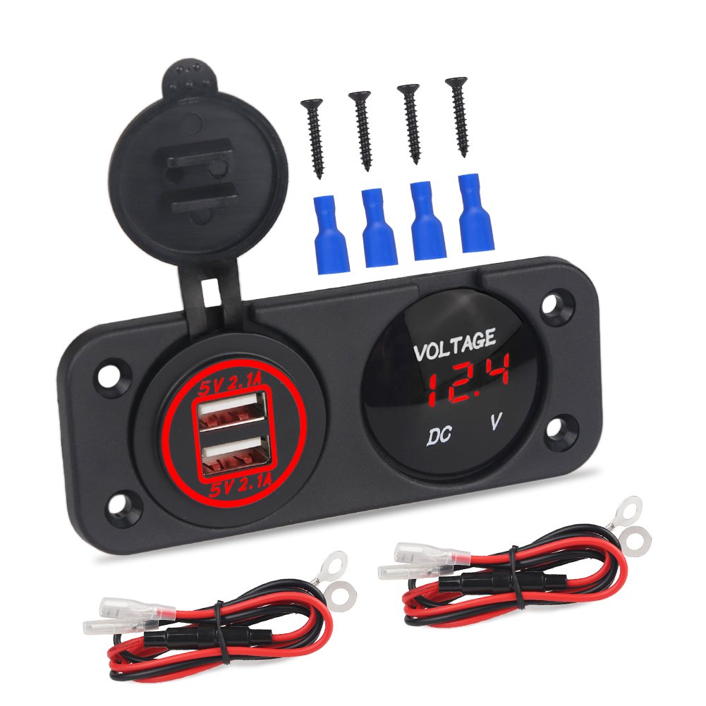 WATERWICH 2 3 4 Hole Marine Illuminated Toggle Rocker Switch Panel Waterproof Ignition Rocker Switch 12V-24V Volt Meter for RV Car Boat Trailer Vehicles Truck Yacht SUV (Two Hole Green)