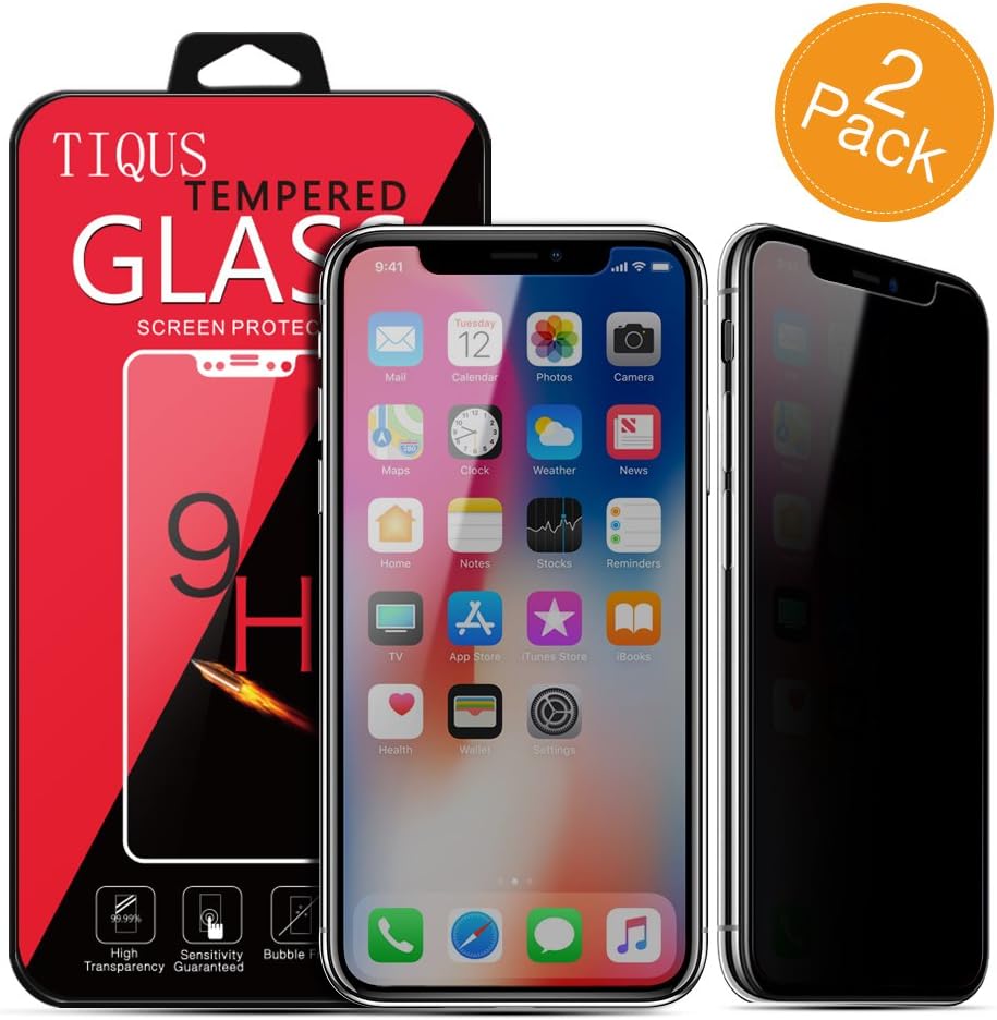 Privacy Black Screen Protector Compatible for iPhone Xs, TIQUS [2 Pack] Anti-Spy Tempered Glass Screen Protection Compatible for Apple iPhone X