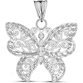 Animal Kingdom Elegant Sterling Silver Filigree & Sparkle-Cut Butterfly Charm Pendant