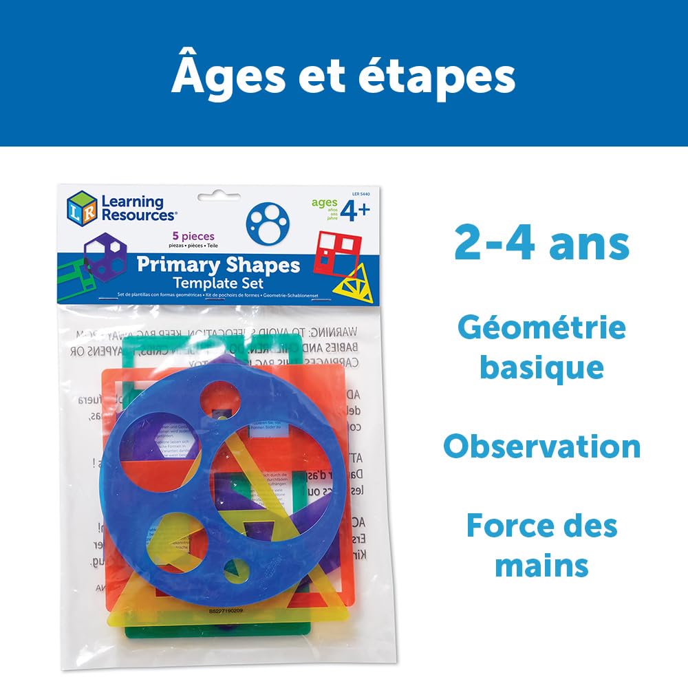 Learning Resources Primary Shapes Template Set - 5 Pieces, Ages 4+ Homeschool and Classroom Supplies, Geometric Shapes, Tracing Helper for Kids