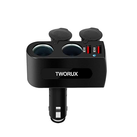 TWORUX Doppelsteckdosen Zigarettenanzünder Verteiler, USB Autoladegerät mit dualem 12V/24V Car Sockel Splitter und 2 USB Lade