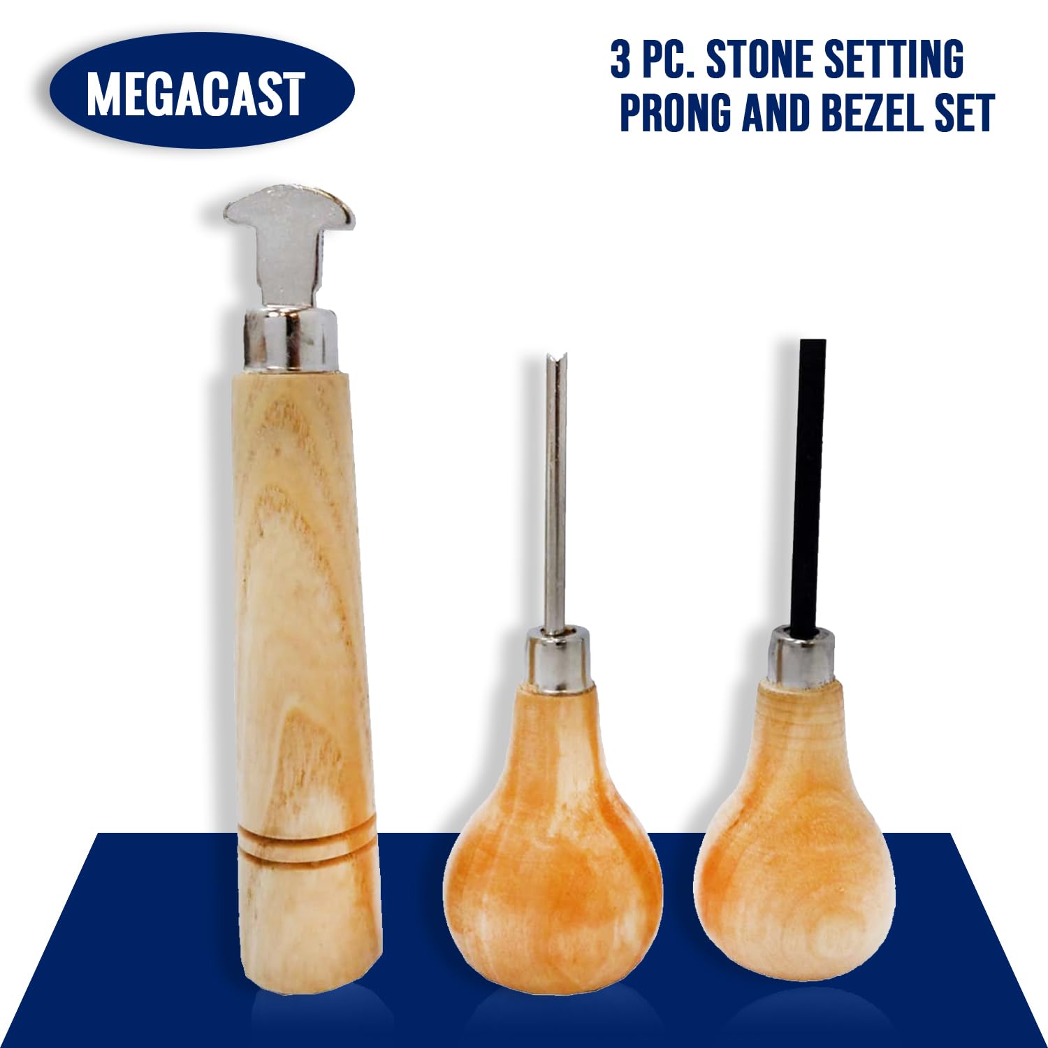 Megacast Stone Setting Tools, Jewelry Stone Prong Pusher, Bezel Pusher & Roller Set of 3