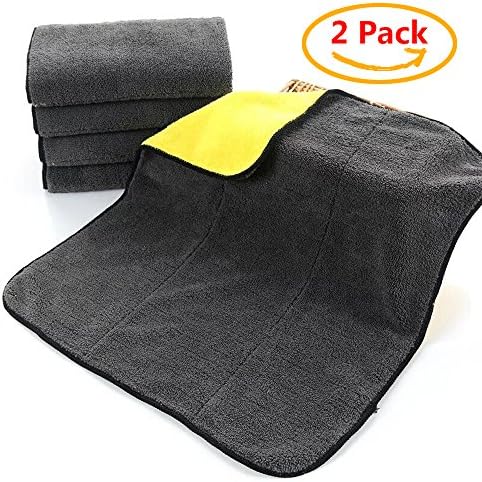 KEEPING ONE 2Pack Ultra Thick Plush Microfiber Car Cleaning Towels Buffing Cloths Super Absorbent Drying Auto Datailing Towel （38 * 45 cm） (yellow)