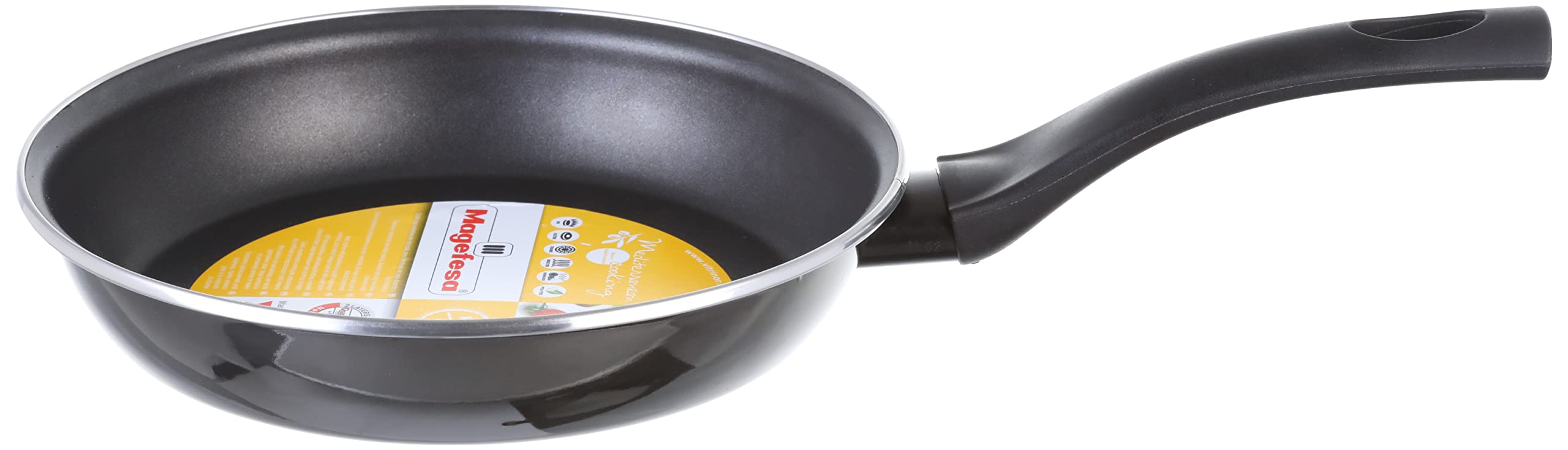 MAGEFESA Glass – Frying Pan 24 cm Vitrified Steel Exterior Black Glass. Reinforced Non-Stick Bilayer, Suitable for All Types of Cookers, Special Induction. 50% Energy Saving.