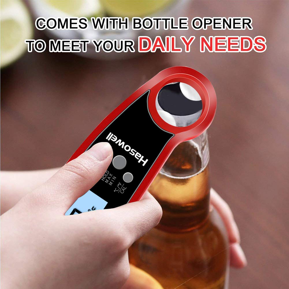Hasowell Upgraded Food Thermometer Digital Meat Thermometer Probe Waterproof Cooking Thermometer Quick Instant Read Candy Thermometer with Backlit Magnet & Bottle Opener for Food Candy Milk Tea BBQ