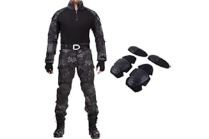 HAN·WILD Men's Military Uniform Tactical Suit Combat Shirts and Pants BDU Airsoft Paintball Clothing with Knee Pads