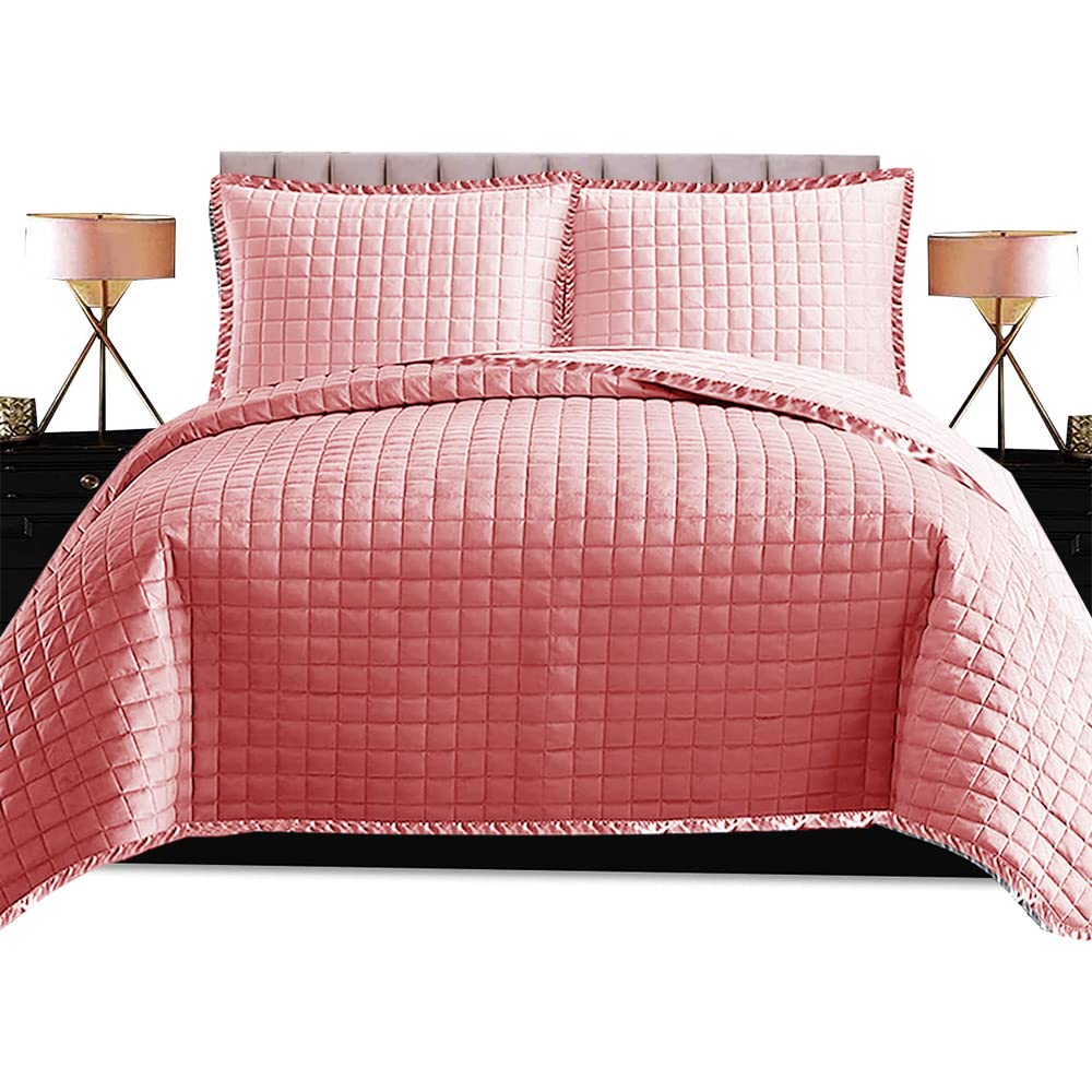 B&B Girls Bedspread Single Bed Throw 100% Cotton Filling Reversible Embossed Comforter Set - 3 Pieces Bedding Set include 1 Bedspread + 2 Pillow Shams (Pink, Comforter Single Bed)