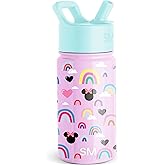 Simple Modern Kids Summit Water Bottle with Straw Lid | Disney Minnie Mouse 14oz Stainless Steel Cup Insulated Tumbler for Girls, School | Minnie Mouse Purple Rainbows