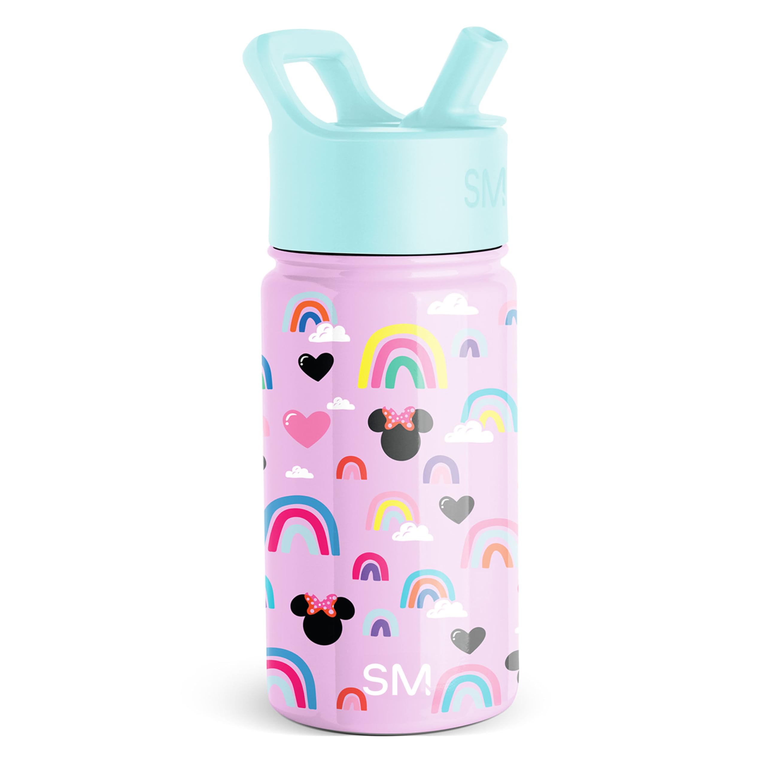 Photo 1 of Simple Modern Kids Summit Water Bottle with Straw Lid | Disney Minnie Mouse 14oz Stainless Steel Cup Insulated Tumbler for Girls, School | Minnie Mouse Purple Rainbows