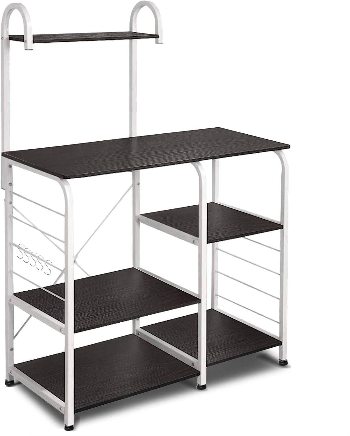 VANSPACE Indusrial Kitchen Baker's Rack Utility Storage Shelf Microwave Stand 4-Tier + 3-Tier Kitchen Storage Cart Table for Spice Rack Organizer Workstation with 5 Hooks - 35.5" Black Walnut - Standing Baker's Racks