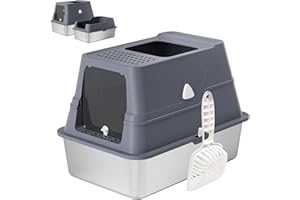 Modign Stainless Steel Litter Box with Lid,XL Enclosed Extra Large Cat Litter Box High Wall, Cover Enclosed Top Entry Litter Boxs,with High Sided Enclosure & Scoop for Small to Big Cats& Kitty