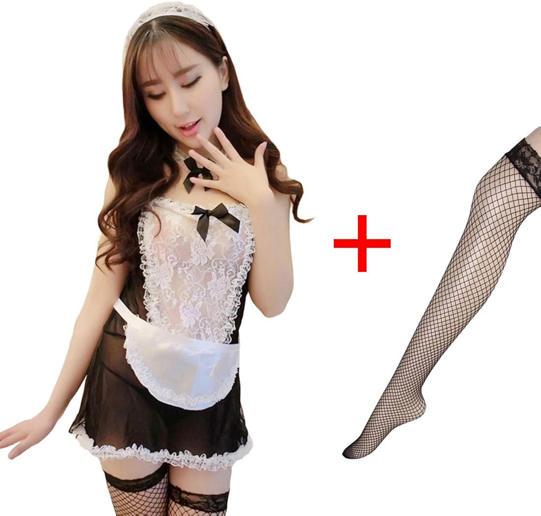 365-Shopping Sexy Lingerie Dress French Apron Maid Servant Lolita Costume Outfit Uniform with Fishnet Stocking - Image 3