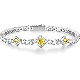 FANCIME Birthstone Bracelets 4mm Sterling Silver Tennis Bracelets Square Gemstone Birthday Fine Christmas Jewelry Gifts for Women 7.2"