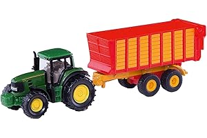 Siku - CLAAS Tractor with Silage Trailer - Green - Sturdy Farm Vehicle with Removeable Container - PVC Free - Small-Scale Toy