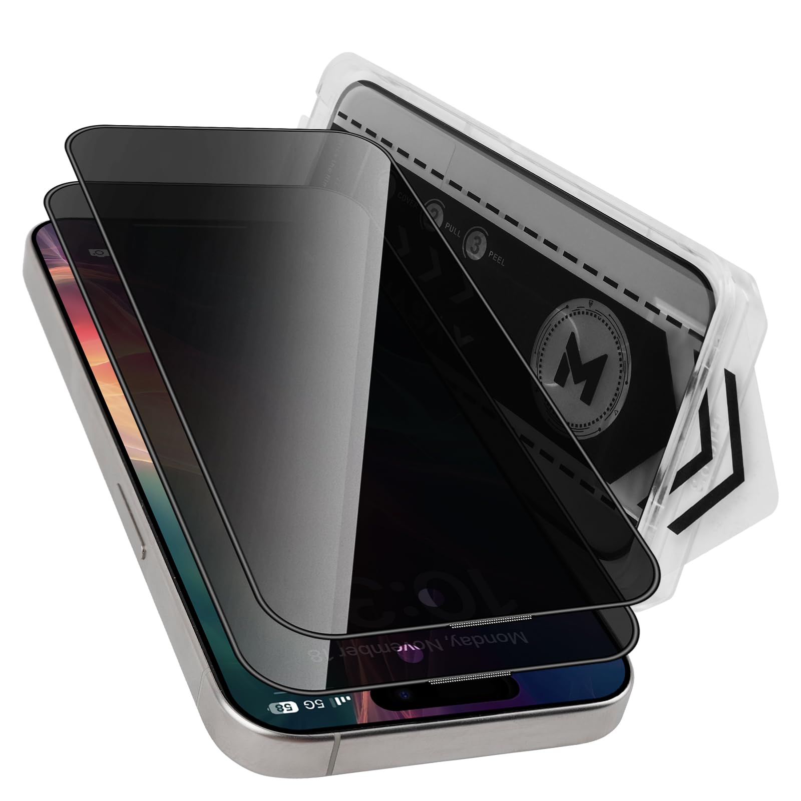 MONASAY [2 Pack for iPhone 15 Pro Max 6.7 inch Privacy Glass Screen Protector [2 Pack Camera Lens Protector] [Easy Installation] Matte anti-peep tempered screen Film Case Friendly