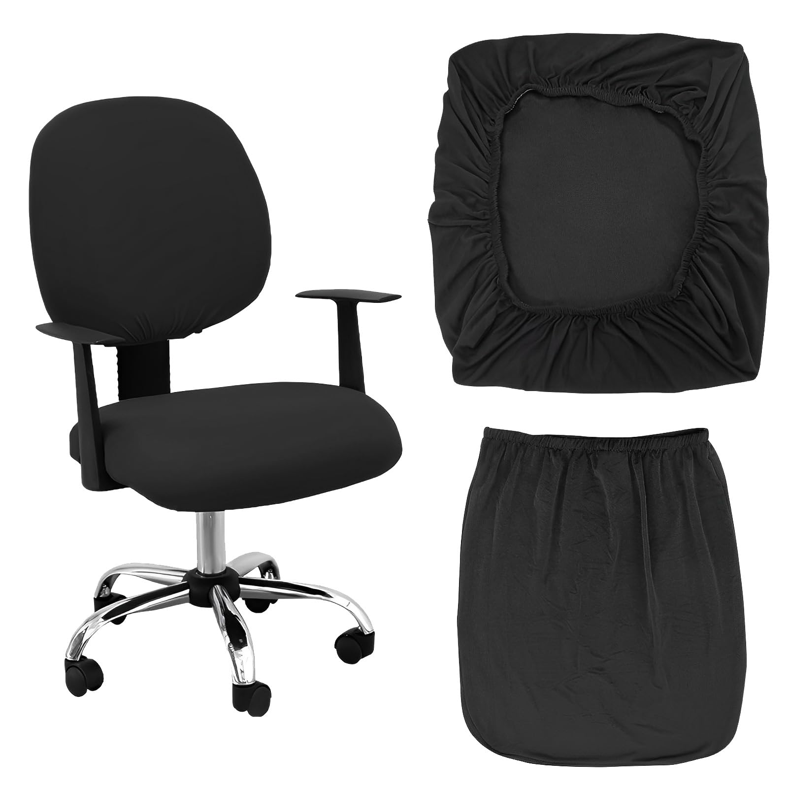ZPLASK 2Pcs Office Chair Covers, Removable Washable Desk Chair Protector, Universal Split Elastic Armchair Covers (Black)
