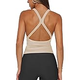 Hragc Womens Halter Tops Racerback Workout Tank Top for Women Plunge V Neck Split-Back Spaghetti Strap Fitted Ribbed Shirts