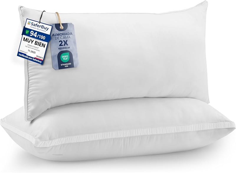 Almohada 40 x 80 cm Pack de 2, Microfibra, Blanco