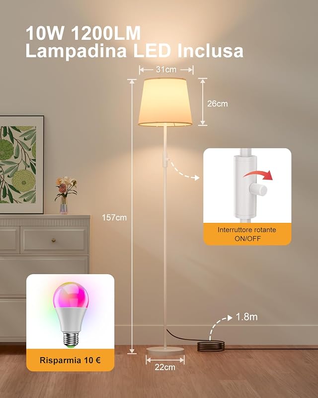 Lampada Da Terra Intelligente Per Soggiorno Cambio Colore RGB