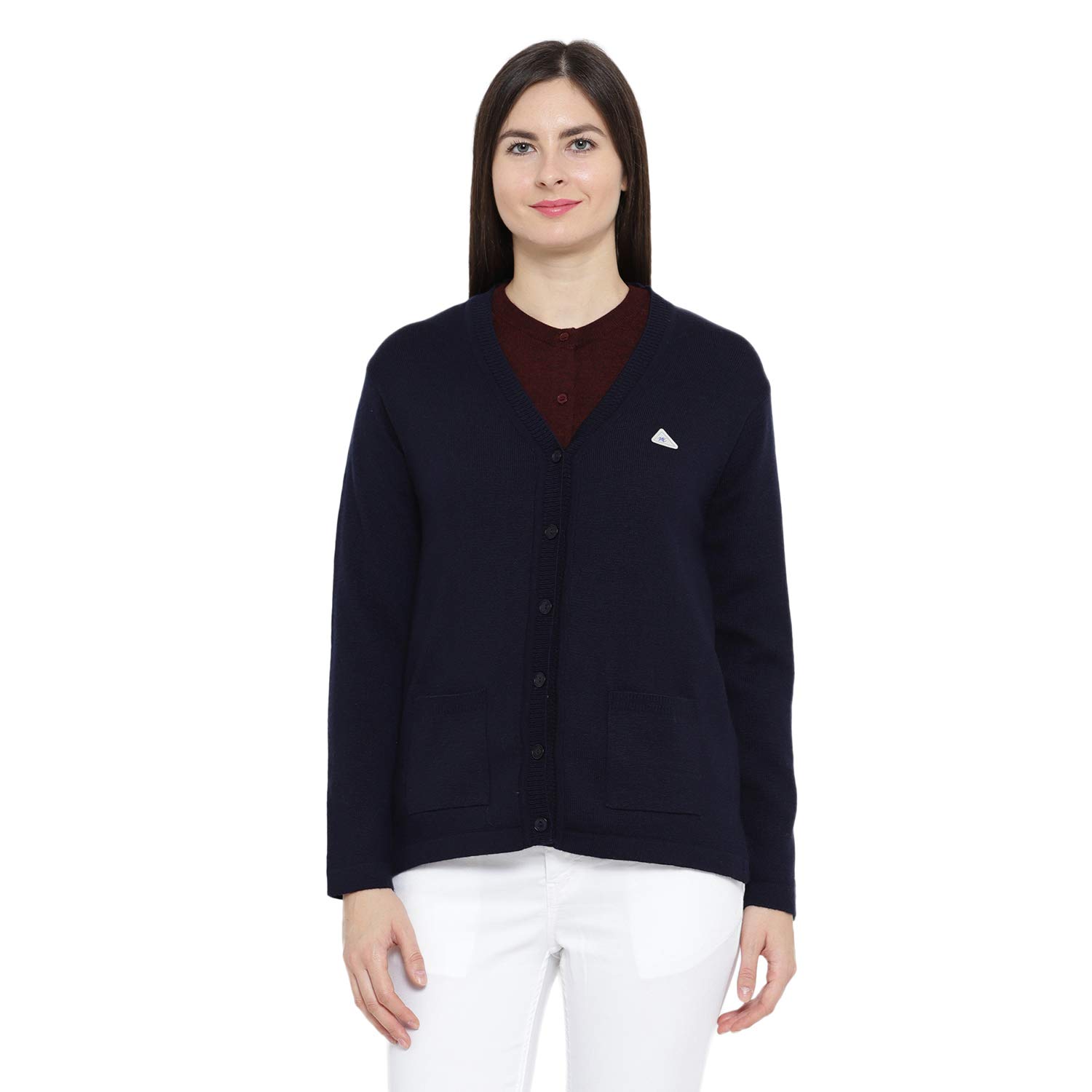 monte carlo navy solid pure wool v neck cardigan
