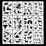 12 Pack Animals Bullet Journal Stencil Template Set, Including 10 Pack Bullet Journal Pen, Perfect for Planner/Notebook/Diary/Scrapbook/Graffiti/Card, 5×7 inch