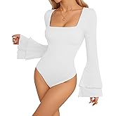 MANGOPOP Mock Neck Puff Sleeve Bodysuit Turtleneck Loose Lantern Long Sleeve Body Suit for Women for Going Out