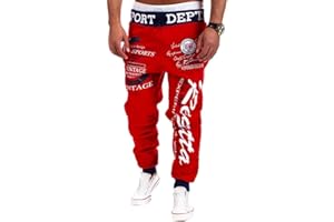 Cottory Men's Hip hop Loose Sweatpants Graffiti Sports Jogger Trousers Black Red X-Small
