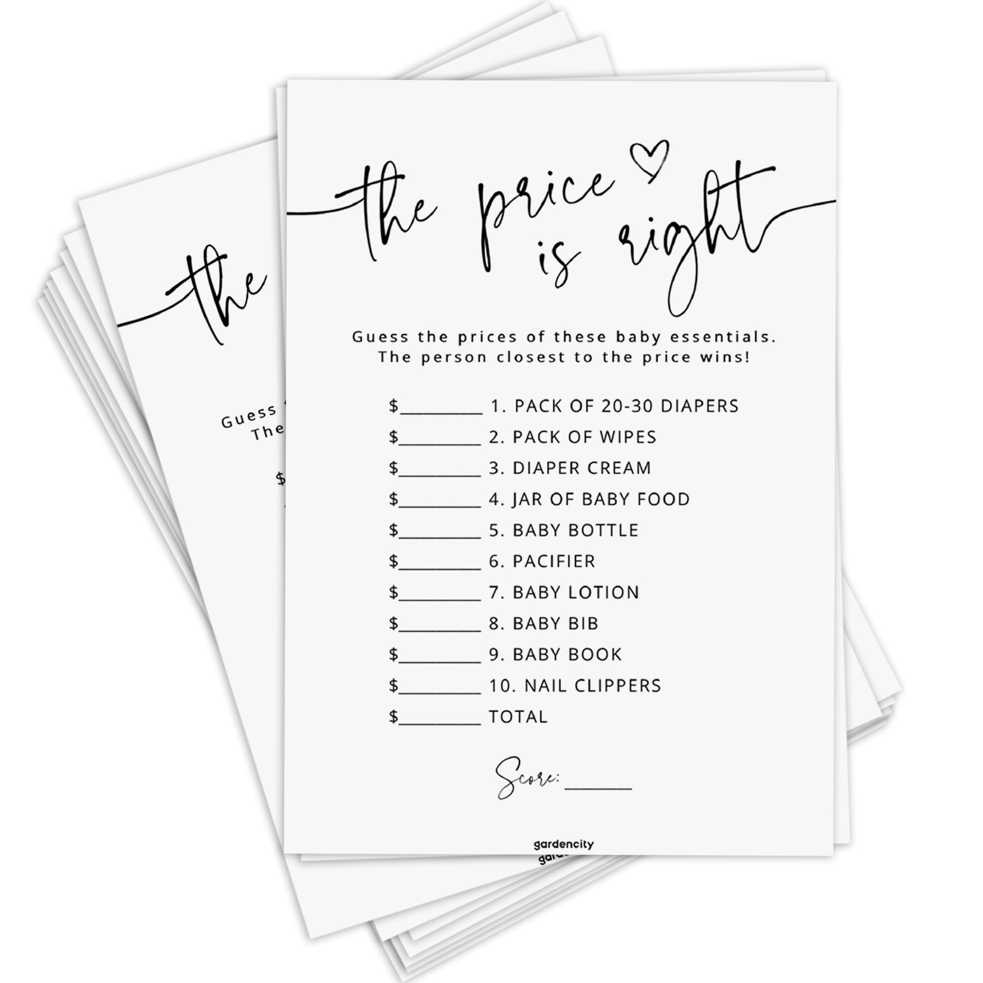 Photo 1 of GardenCity Baby Shower Games - Price is Right Baby Shower Game for Girl or Boy, Gender Neutral, 50 Cards, Minimalist