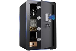 LBVSKK Safe Box Fire Box For Home With Biometric,3.4 Cubic Safety Box For Money, Jewelry, Documents,With Silent And Anti-Theft Function,Dual Alarm System Keyed Gun Safe (23.6"H x 15.7"D x 15.7"W)