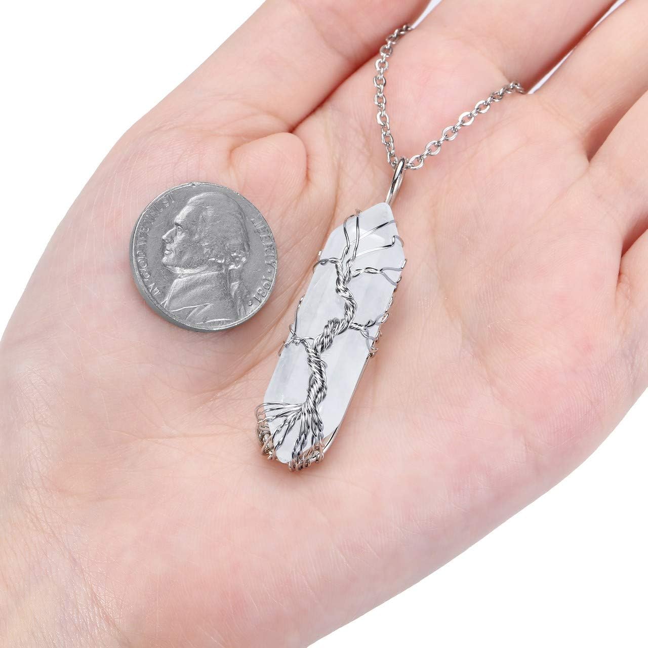 CrystalTears Natural Clear Quartz Healing Crystal Stone Necklace Tree Life Wire Wrapped Hexagonal Crystal Points Pendant Necklace Jewellry Crystal Mothers Day Gifts for Mum Women - Image 5