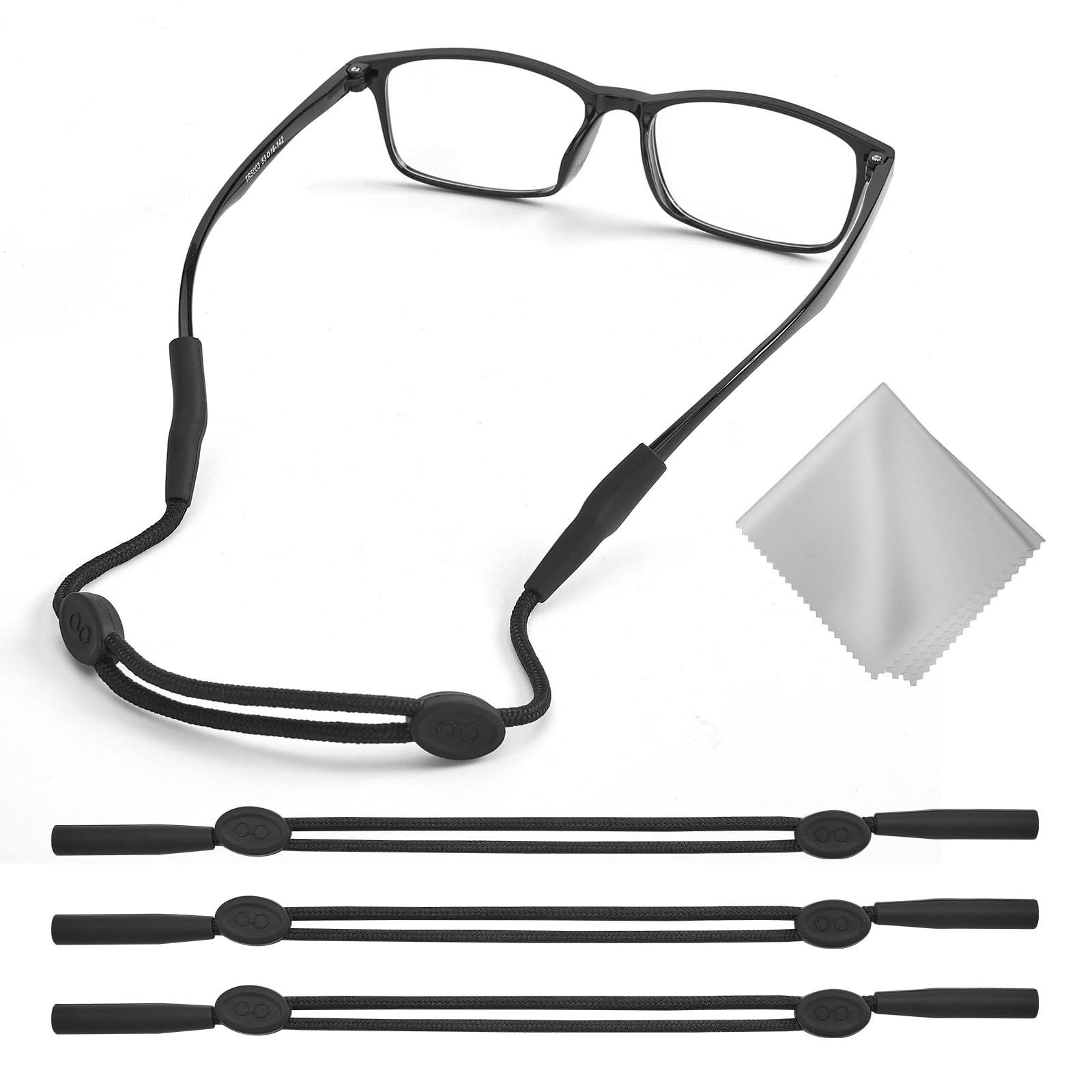 Photo 1 of Buyisgle Glasses Holder Strap - 3Pcs Adjustable Sunglasses Straps Cords for Men Women - Eyeglasses Holders Around Neck - Eyewear String Lanyard Retainer - 14in Black