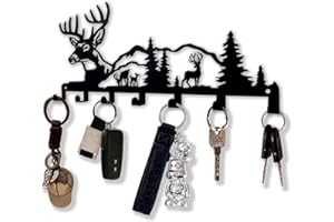 Sanshaoye Key Holder for Wall Decorative, Metal Key Holder, Key Organizer for Wall Mount, Hanging Key Rack with 7 Hooks, Key Hooks for Hallway Entryway Office Kitchen Farmhouse (Deer)