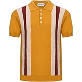 OXKNIT Men’s Men's Vintage Knit Polo Short Sleeve Stripe White Jacquard Textured Golf Polo T Shirts