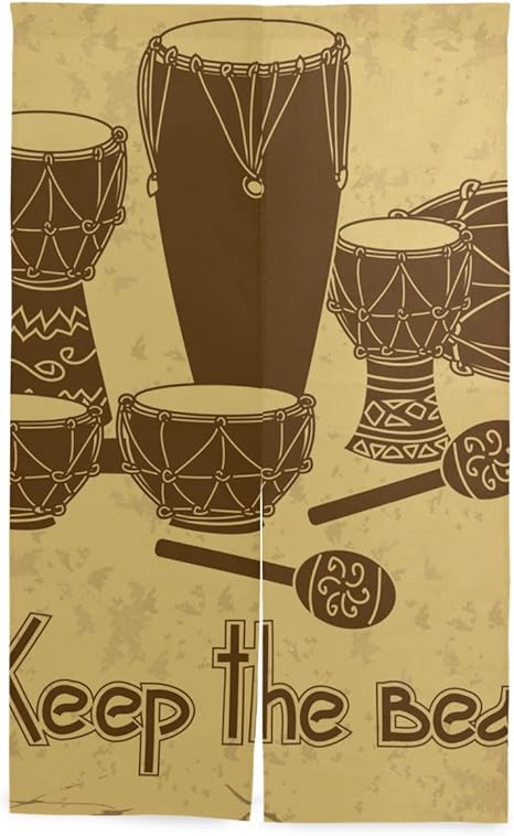 Amazon Miscery 間仕切りカーテン アフリカの打楽器ドラムのイラスト シンプルなデザインファッション 喫茶店 居酒屋 飾り仕切り付け装飾伸縮ポールを与える カーテン ブラインド オンライン通販