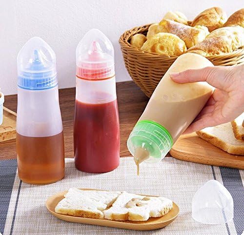 ON GATE Kitchen Plastic Squeeze Bottle Condiment Dispenser for Sauce Vinegar Oil Ketchup Cruet Bottles(Set of 3)