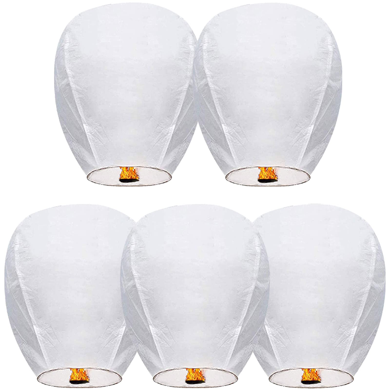 Chinese Sky Lanterns Environmental Friendly 100% Biodegradable Material No Assembly Required, for Wishing Wedding Birthday Party (5 Pack)