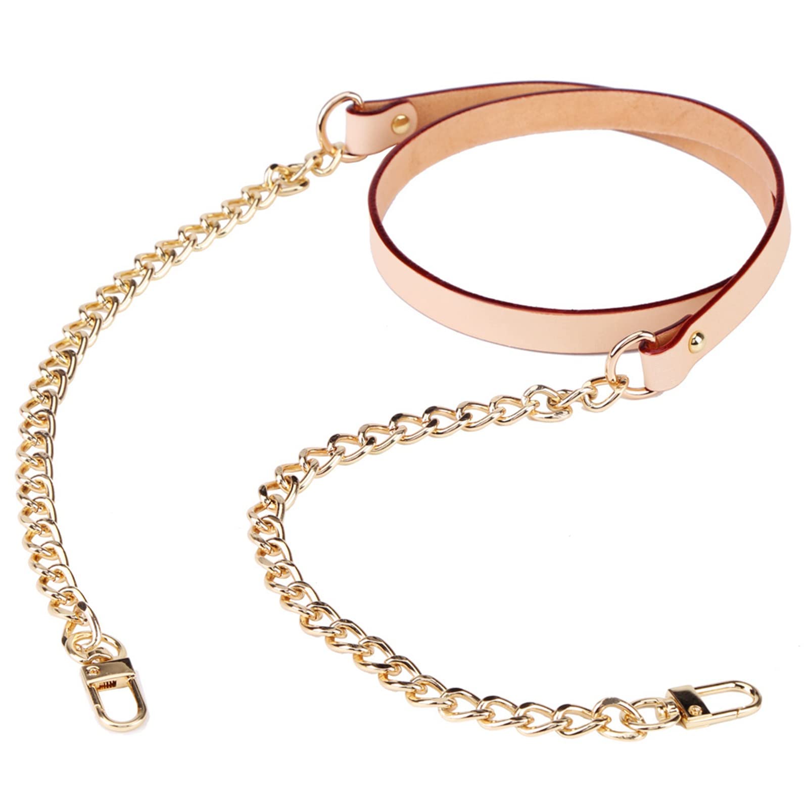 Hztyyier 1.2 M Brown Leather Chain Strap Replacement Gold Plated Metal Chain for Messenger Bag Shoulder Bag Handbag DIY Crafts