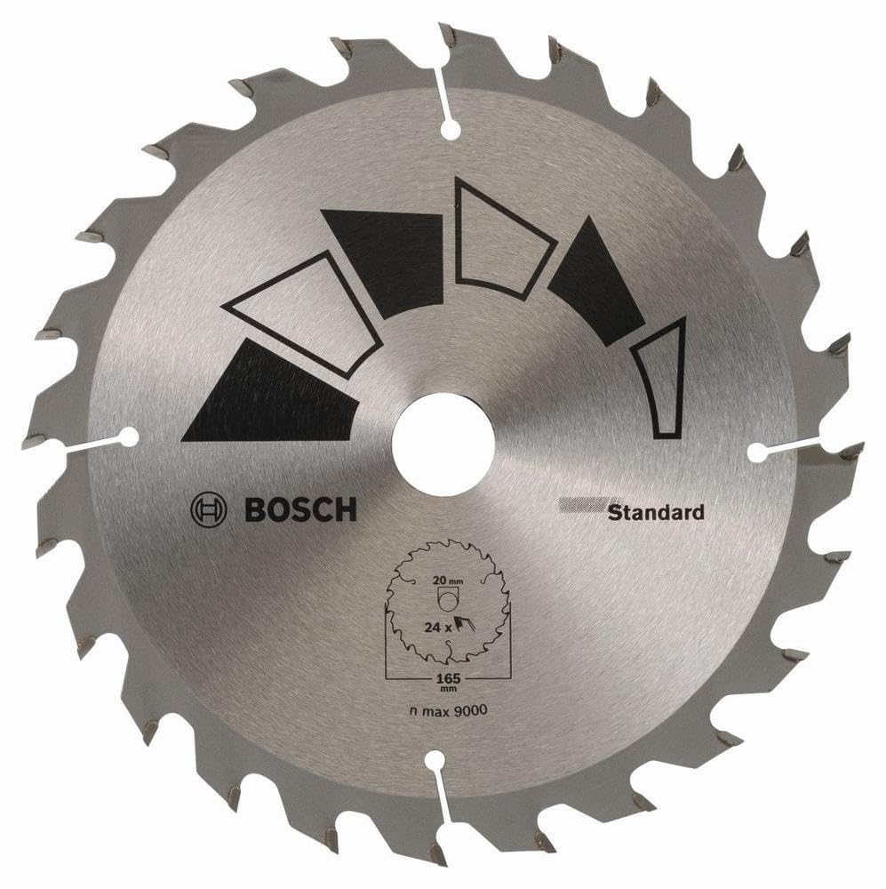 Bosch 1x Circular Saw Blade Standard (for Wood, Ø 165 x 1.6/1 x 20/16 mm, 24 Teeth, ATB, with 1x Reduction ring 16 mm, Accessories for Circular Saws)