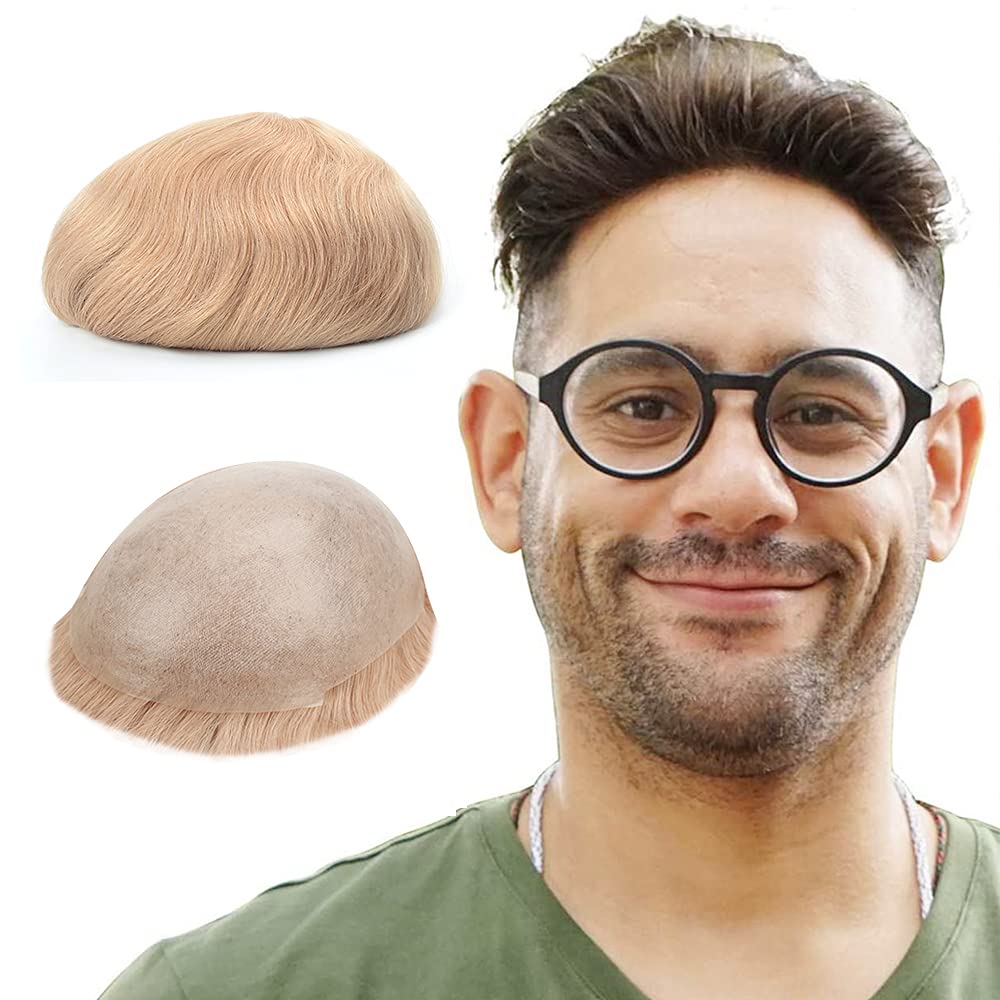 Lordhair Toupee Hairpiece for Men, 0.08mm Thin Skin Hair Replacement Front 1/2'' Hairline with V-looped Base Size 8X10 Inch Men's Wig