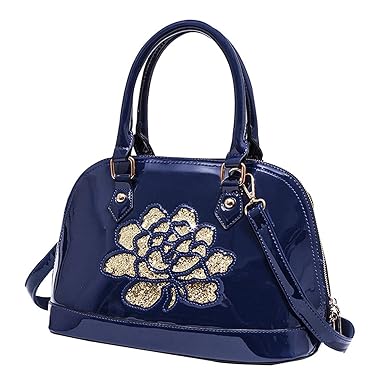 Goodbag Boutique Goodbag Boutique Women Glossy Patent Leather Handbag Shoulder Bag Top Handle Bag Tote Cross boday Bag Satchel, Blue