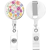quohet 2 Pack Retractable Badge Holders Cute Badge Reel Badge Clip ID Card Holders for Student Office Worker Doctor Nurse Teacher(Colorful Flowers)