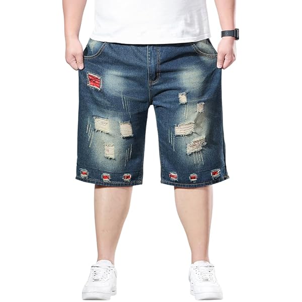 Y2K Men's Denim Shorts Hip Hop Street Fashion Retro Ragged