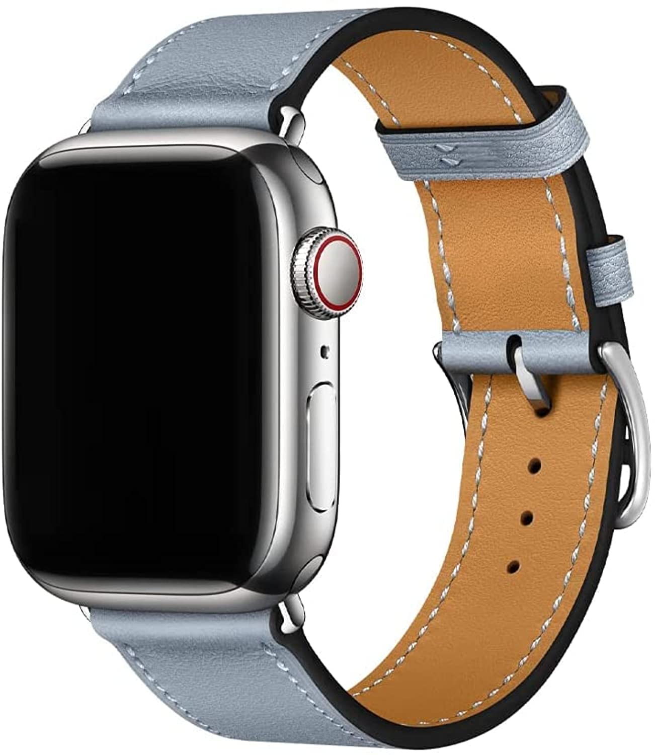 Fleshy Leaf Compatible Apple Watch Band Series SE 7 6 5 4 3 2 1 45mm 41mm 44mm 40mm 42mm 38mm, Genuine Leather Replacement Band for iWatch, Leather Apple Watch Strap(38mm/40mm/41mm, Blue)