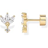 PAVOI 14K Gold Plated Sentimental Dangle Flat Back Earrings for Women | Helix and Cartilage Pearl Cluster Triangle Lotus Pear Marquise Cubic Zirconia Screw Back Earring Pair