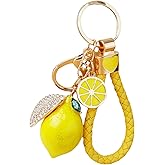 RyanDesign Lemon Keychain with Sparkling Crystals - Durable Alloy Key Ring, Cute Bag Charm for Women Men, Gift-Ready Backpack & Car Key Accessory (Sunshine Yellow)