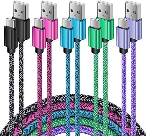 Fast Charging Phone Charger Cable, 5-Pack 6ft Type C Power Braided Cord for Samsung Galaxy S21/S21+/S21 Ultra, Note 21/20 Ultra, S20 Plus/S20 Ultra,S10e/S9/S8, A72/A10E/A11/A21/A51/A71,Moto,LG,Pixel