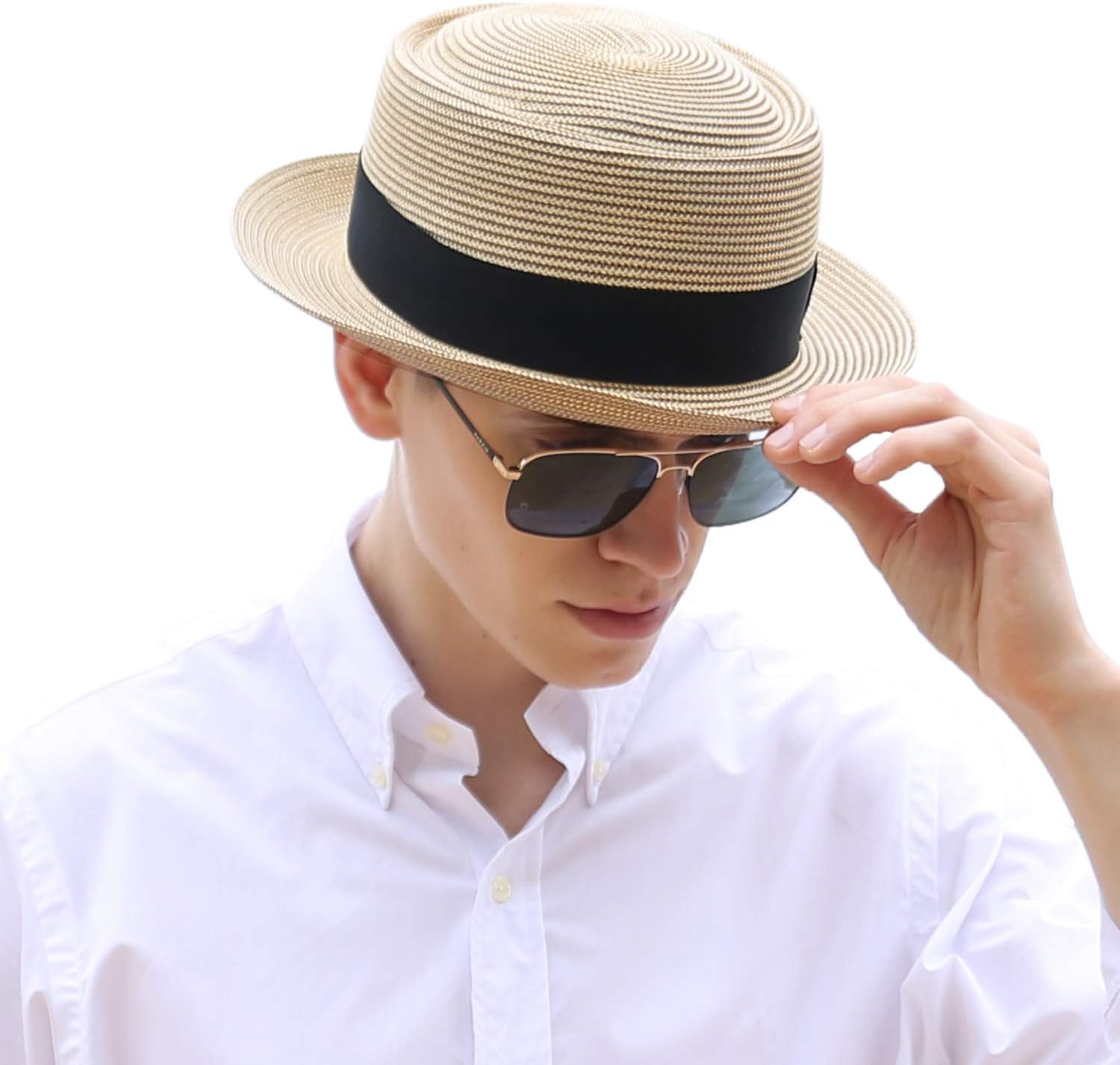 Deevoov Men's Straw Pork Pie Hats Short Brim Fedora Summer Sun Hat