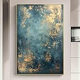 Mostemauo Blue Gold Abstract Canvas Gold Foil Paintings Navy Blue Abstract Wall Art Modern Picture Living Room Decor 16x24inch No Frame
