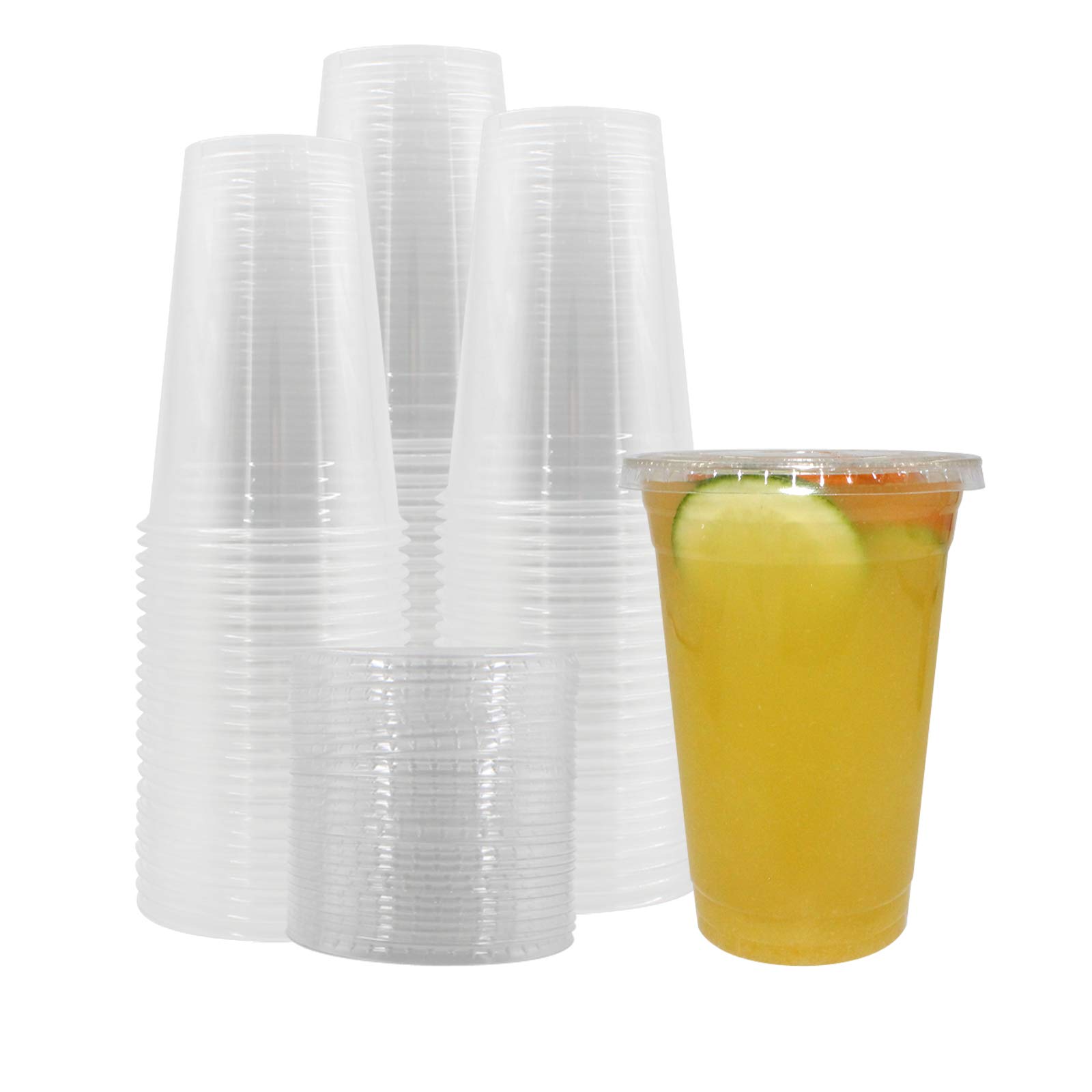 Belinlen 50 Sets 20 oz Clear Plastic Cups with Lids Reusable Cups Perfect for Cold Drinks, Iced Coffee, Tea, Smoothie etc.